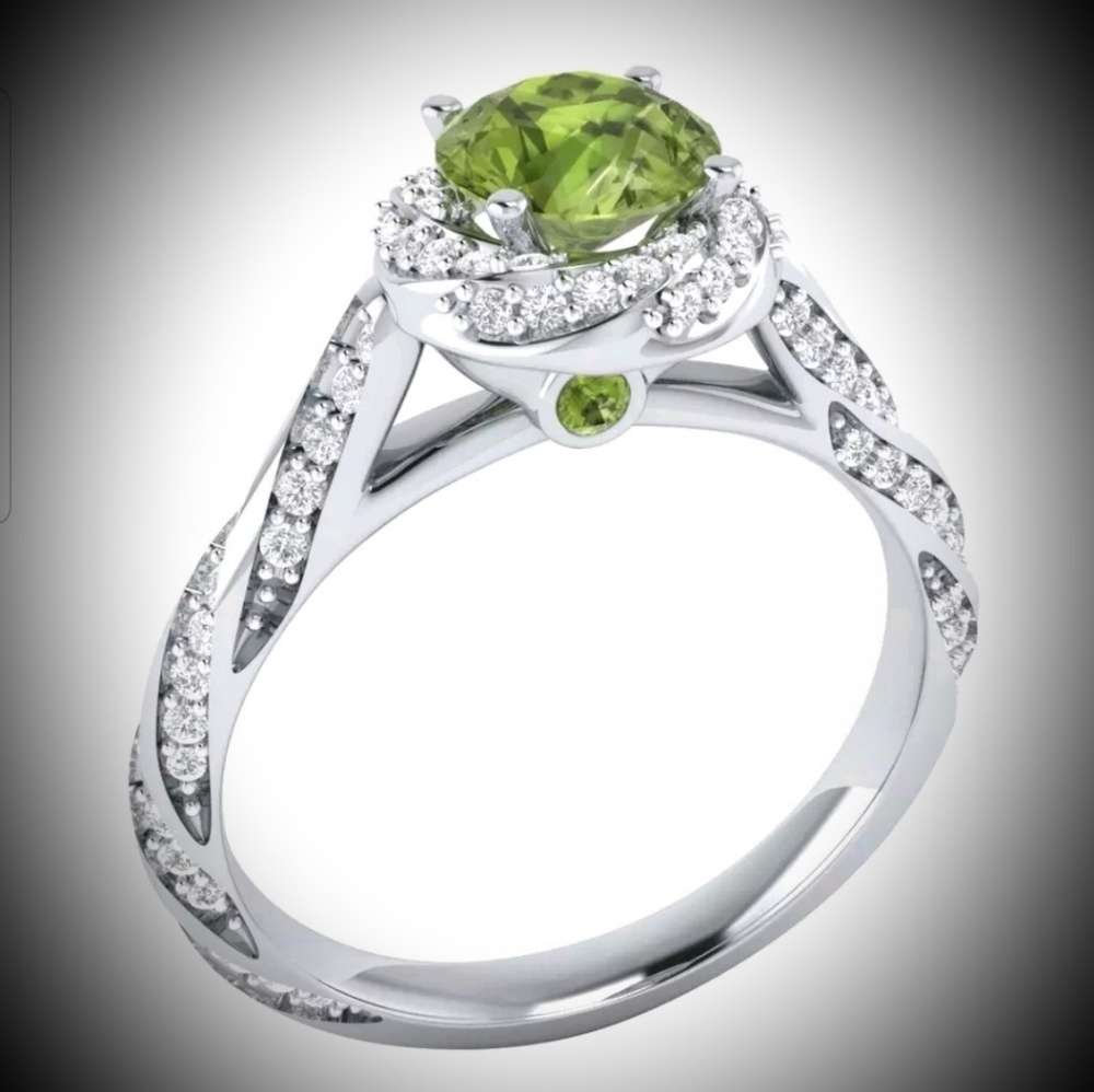 Peridot & White Topaz Halo Ring